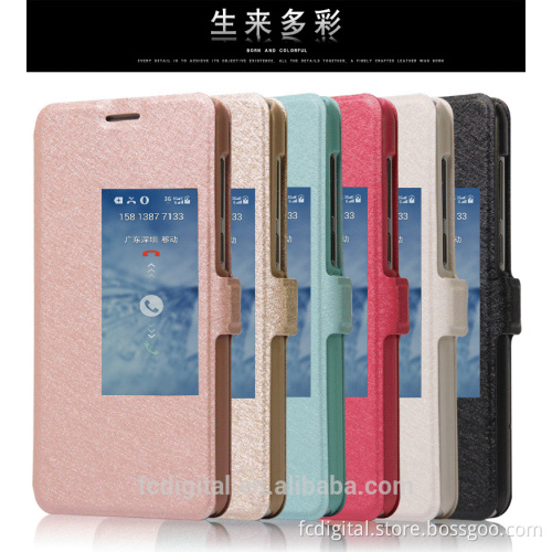 QWD factory price premium touch screen rotating view window color leather flip phone case for huawei honor 6